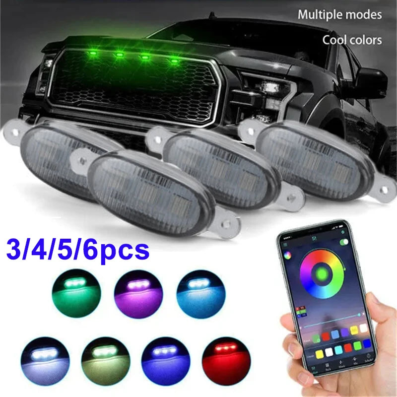 3/4/5/6pcs Smoked Lens RGB Front Grille Light LED Car Running Light