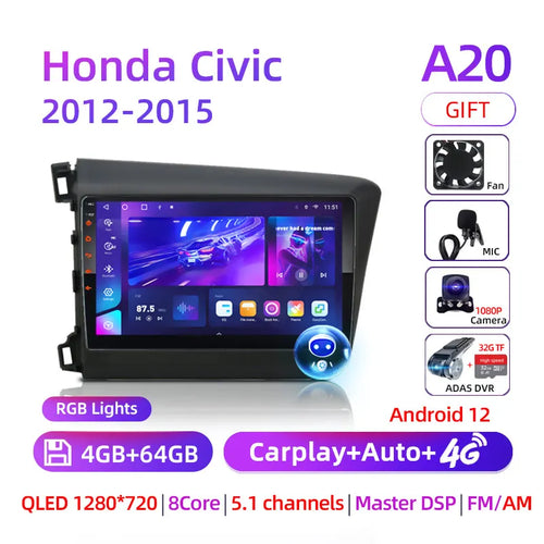 9" Android 12 Car Radio 8 Core For Honda Civic 2012 2013 2014 2015