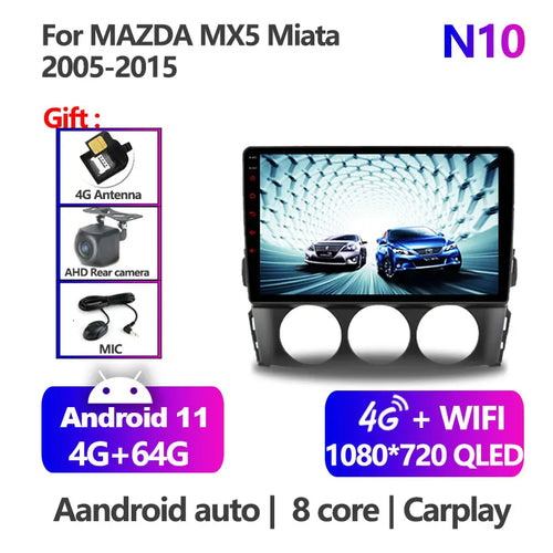 9 Inch Android 11 IPS Car Radio For Mazda MX-5 Miata NC 2005 2006 -