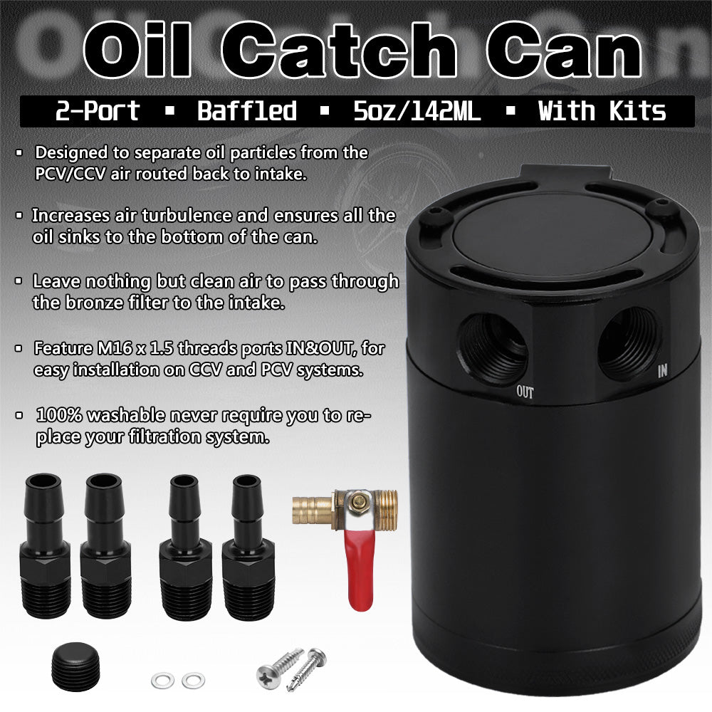 Universal Oil Catch Can Compact Baffled 2 Port Aluminum Reservoir Oil