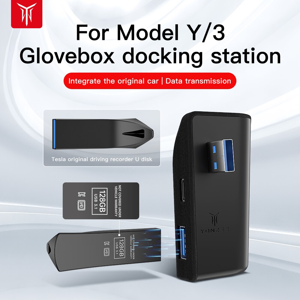 YZ For Tesla Model 3/Y Quick Charger 4 USB Shunt Hub Flocking Docking